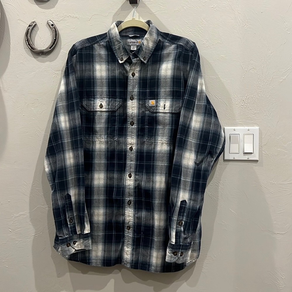 Carhartt Large Tall button down blue plaid